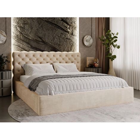 Lit rembourré avec rangement 120x200 velours beige Apollo (1/5)