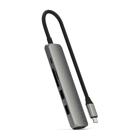Adattatore multiporta sottile Satechi 6 in 1 USB-C - adattatore in alluminio per dispositivi mobili USB-C (USB-C, 2x USB-A, HDMI 4K, lettore di schede micro/SD) (grigio siderale) (1/3)