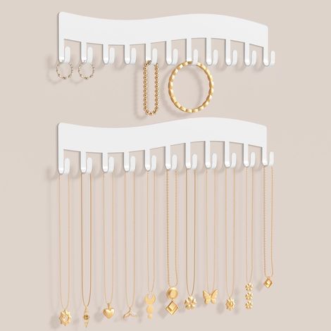 Porte-bijoux mural – Support pour colliers, bracelets et boucles d’oreilles – Rangement suspendu, lot de 2, blanc (1/5)
