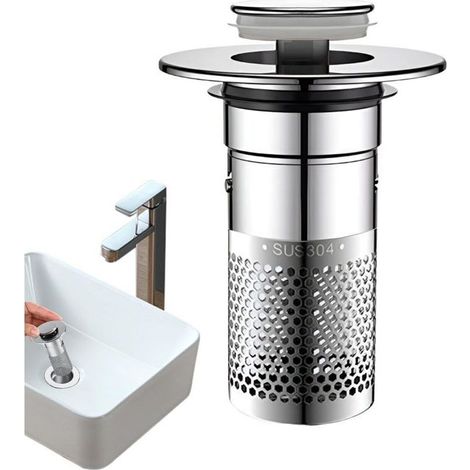 Crépine De Vidange - Bouchon De Lavabo Pop-up en Acier Inoxydable - Bouchon Evier Cuisine avec Filtre Anti Cheveux Facile Installer Et Nettoyer Convient pour Éviers, Lavabos, Baignoires Et Cuisines