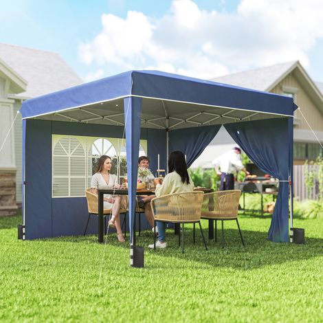 Gazebo étanche hauteur ajustable à table décoration 2 panneaux latéraux UV 50 pliable foncé - Dimensions: 3x3 m - Couleur: Bleu