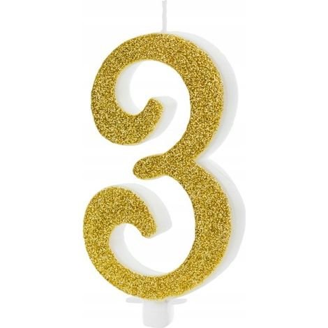 Candelina di compleanno numero 3, oro, 10 cm, 1 pz.