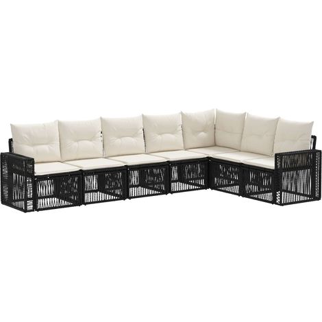 Gartensofa-set 7 pcs Schwarz und Cremeweiß Poly-Rattan vidaXL