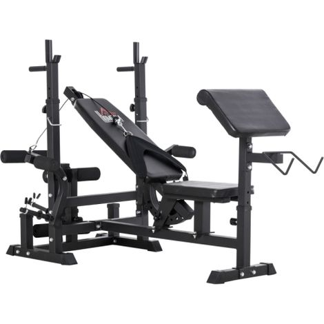 Multi-Exercise Full-Body Weight Rack with Bench Press, Leg Extension, Chest Fly Resistance Band & Preacher Curl