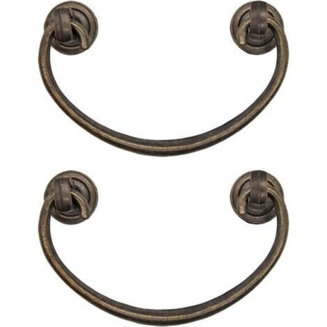 Set di 2 maniglie pieghevoli per mobili antichi, maniglie per cassetti, maniglie per armadi, maniglie pieghevoli per bauli, armadi, comò, bronzo antico, ottone (1/5)