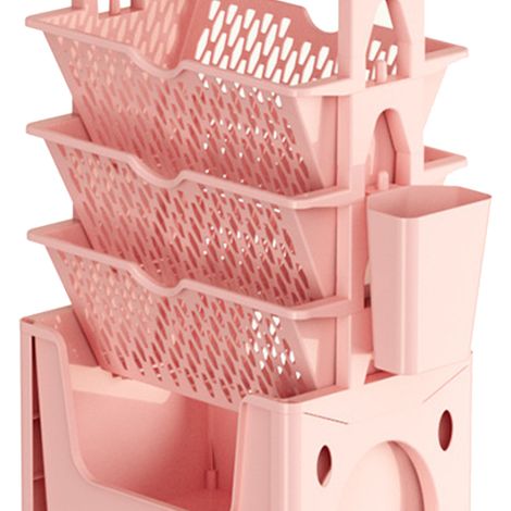 Étagère mobile à plusieurs niveaux sur pied avec roulettes, un indispensable pour les bureaux d'étudiants et autres objets divers, parfaite pour les cuisines et les bureaux, en rose fleur de cerisier. (1/5)