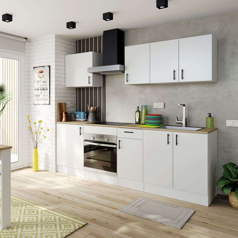 Conjunto de Muebles de Cocina Kira Completa Estilo Nórdico en Blanco Brillo y Roble Canadian (1/5)