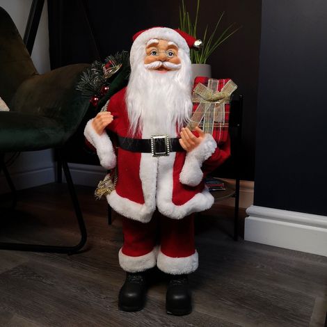 60cm Red Standing Santa Claus Indoor Decoration with Present and Green Sack (1/5)