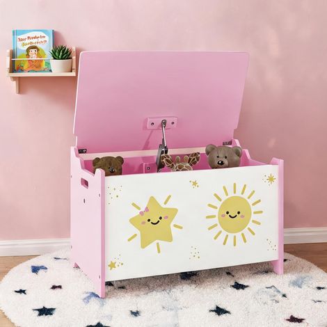 Coffre à jouets rose en MDF avec couvercle et vérin à gaz 60 cm (1/5)