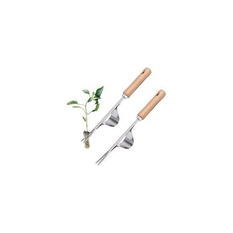 Manueller Unkrautstecher aus Edelstahl mit Holzgriff, schnelles Unkrautjäten für Boden und Garten, 2er-Set (robustes Edelstahlwerkzeug mit Holzgriff). - Crezuo