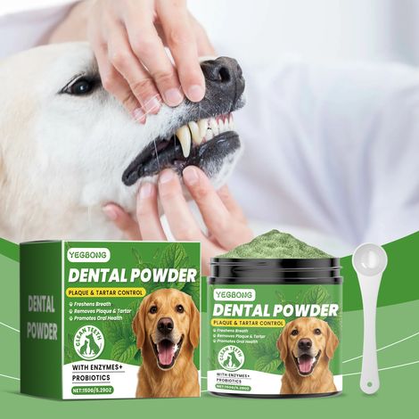 Zahnreinigungspulver für Hunde reinigt sanft die Zähne Ihres Haustieres, erhält die Zahnoberfläche und -farbe und sorgt für frischen Atem – 150 g + Löffel -- DTEKGAZ (1/5)