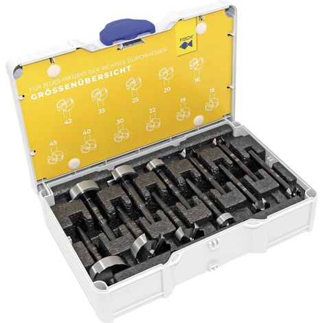 Fisch Forstnerbohrersatz Wave Cutter SP Forstnerbohrer Sacklochbohrer Holzbohrer 11-tlg. Ø 15-45 mm Zylinderschaft für Weichholz, Hartholz, Sperrholz, Melaminplatten (1/4)