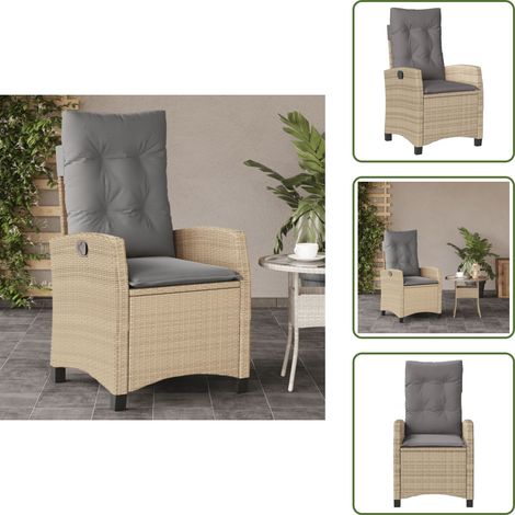 Chaise de jardin confortable - vidaXL Chaise inclinable de jardin coussins mélange beige poly rotin - Chaise de jardin avec dossier réglable (1/5)