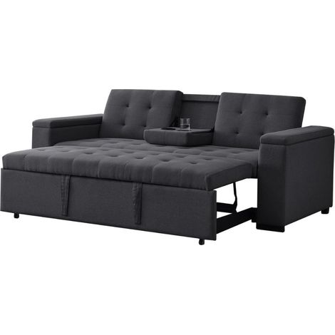 Concept-Usine – Canapé convertible 3 places gris foncé – Revêtement tissu lin – Dimensions 203 x 85 x 85 cm – Couchage 160 x 160 cm – Structure bois massif