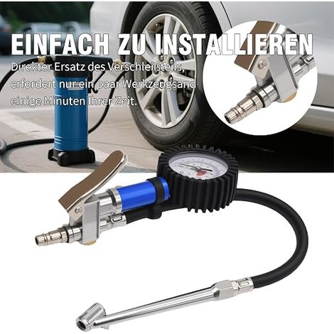 Tyre Inflator with Gas Station Plug, 0-12 Bar Tire Pressure Gauge Tire Pressure Tester Self-Locking for Car Motorcycle Truck (1/4)