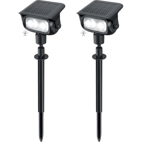 Lampe Solaire Exterieur Detecteur de Mouvement Lot de 2, 6500K Blanc Froid Spot Solaire Extérieur 4 Modes& 2 Installation,IP65 Étanche Éclairage Paysager pour Jardin, Chemin (1/5)