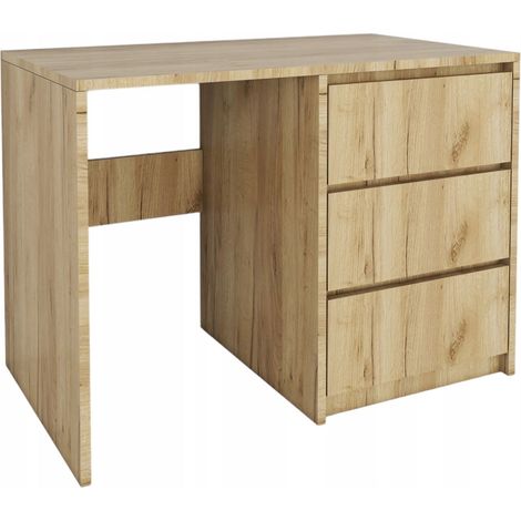 Escritorio moderno con 3 cajones, fabricado en oro, sin tiradores, 96,2 x 75 x 50 cm. (1/5)