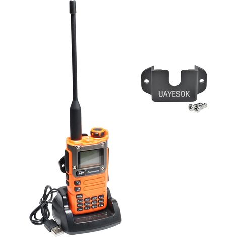 Talkie Walkie Longue Portée avec Supports pour Voiture VHF UHF 200 Canaux Radio Portable Rechargeable Professionnelle AM/FM/DTMF, VOX, Réplication Fréquence, NOAA Météo (Orange) (1/5)