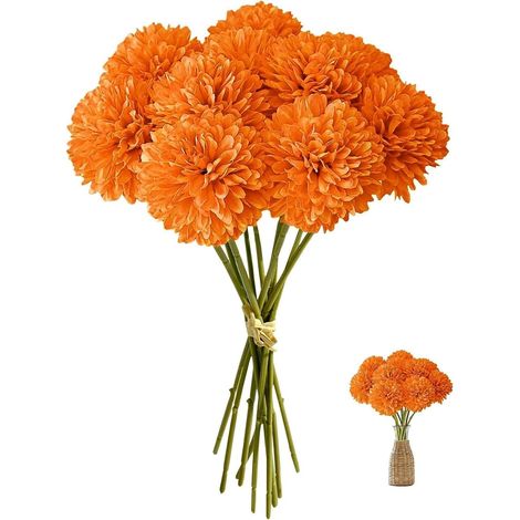 12PCS Hortensia Artificielle Fleurs Boule Soie Orange Artificielles (1/5)