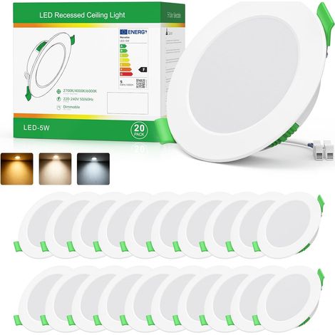 Spot LED Encastrable Dimmable 6pcs, 5W Spot LED Encastrable 3 Températures 2700K/4000K/6000K, Spot Extra Plat 24mm, Spot Salle de Bain IP44, Trou 68–75mm, Spots de Plafond LED 230V pour Cuisine Salon (1/5)