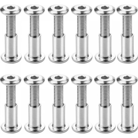 Cyslmuk – Lot de 12 vis de liaison M6 x 20mm – Acier inoxydable antirouille – Pour assemblage bois et meubles – Tête hexagonale et plate - 12pcs