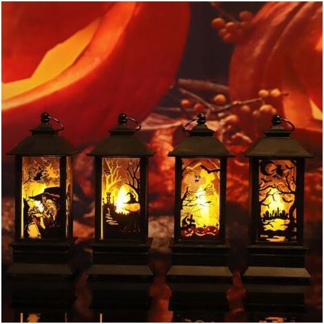 Lot de 4 lanternes Halloween LED – Décoration intérieure et extérieure – Matériau plastique durable – Lumière chaude avec interrupteur (1/5)