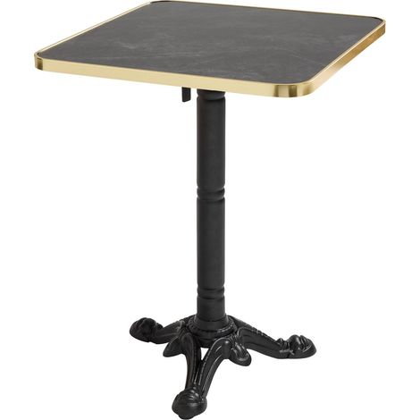 Table carrée 60 cm inclinable plateau marbre noir/doré et pied noir (1/5)