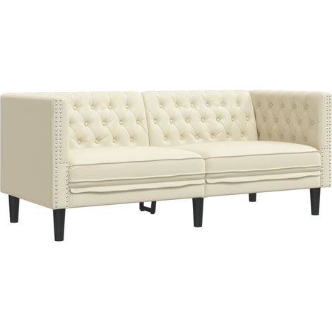 Canapé  Sofa Chesterfield 2 places crème similicuir