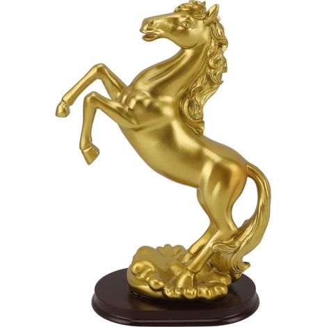 Statue de Cheval en Résine Synthétique Dorée, Figurine Équestre Unique pour Bureau ou Vitrine à Vin, Cheval Sautant (1/5)