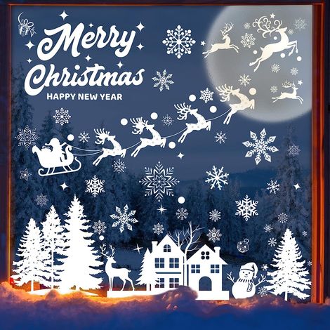 Stickers Noel Fenetre Réutilisable,Autocollant Noel PVC,Stickers Decoration Noel Fenetre,DIY Flocon De Neige Intérieur Deco Noel Pour Porte Vitrine Verre (1/5)