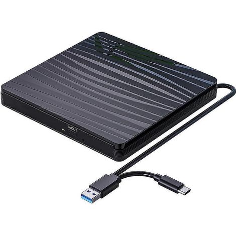 Lecteur CD/DVD externe pour ordinateur portable, graveur CD/DVD +/-RW portable USB 3.0 Type-C, lecteur optique, imprimante, lecteur DVD (1/5)