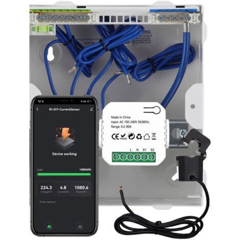 Compteur d'énergie Wi-Fi Tuya, transformateur de courant 80 A, pince de mesure de la puissance kWh, dispositif de surveillance des statistiques d'électricité, compatible avec Alexa Home pour co (1/4)