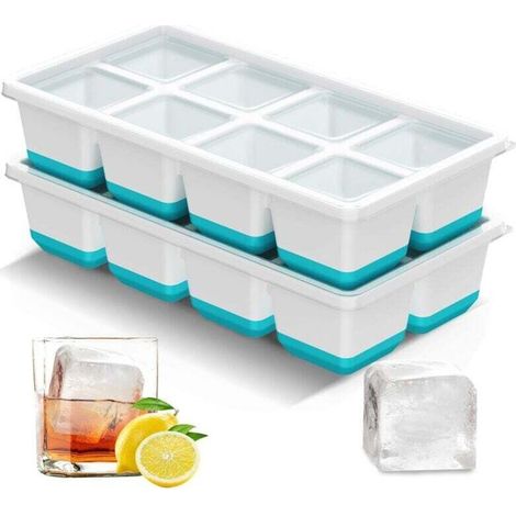 Bacs à glaçons, lot de 2 grands bacs à glaçons réutilisables, bacs à glaçons pour congélateur avec couvercles, bacs à glaçons pour enfants
