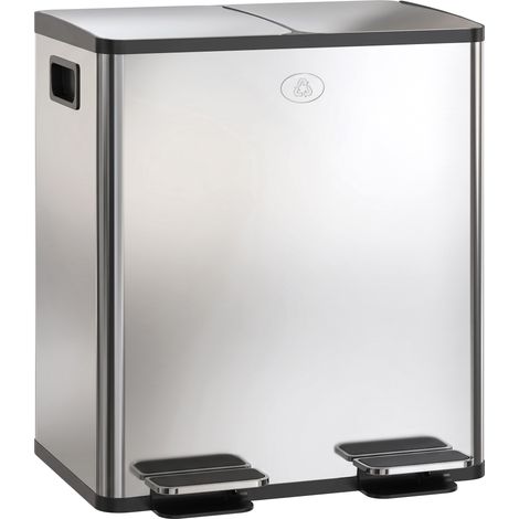 2 x 20 L Doppelmülleimer, Pedalöffnung, leicht zu reinigen, Edelstahl, Kunststoff, Silber (1/5)