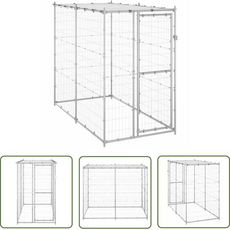 The Living Store Chenil extérieur Acier galvanisé avec toit 110x220x180 cm - Chenil Pour Chien - Niche Pour Chien - Abri Pour Chien - Chien Exterieur - Chenil Métallique (1/5)