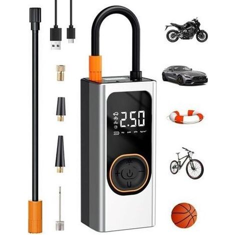 Compresseur à Air Portatif, 150 PSI Gonfleur Électrique sans Fil Mini Compresseur Voiture avec Power Bank 4000mAh, Écran LCD Numérique & LED pour Vélo, Moto, Scooter et Ballons (1/5)