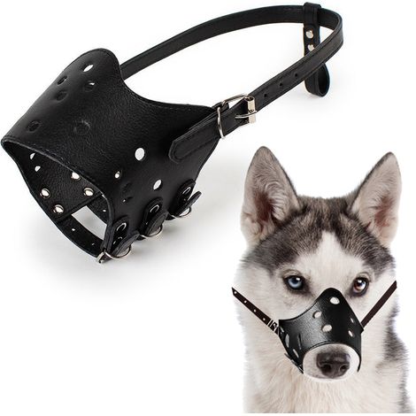 1 muselière chien, en PU souple et léger, réglable avec sangles latérales et sous-gueule, respirante, compatible boisson/repas, pour chiens à long nez (1/5)