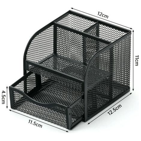 2Pcs Rangement Bureau, Organisateur de Bureau en Filet MéTallique, Pot a Crayon Bureau avec 4 Compartiments de Tri, Porte Stylo Peu Encombrant avec Tiroir Coulissant pour Papeterie, Maison, école (1/5)