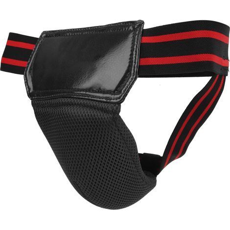 Atmungsaktiver Tiefschutz aus PU-Leder für Boxer, schwarz, ideal für Kickboxen und Muay Thai. (1/5)