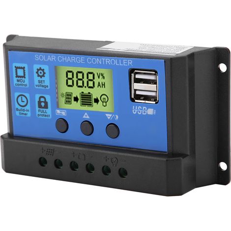 Régulateur de charge solaire double USB PWM 12V/24V avec écran LCD 20A (YJSS-20A) (1/5)