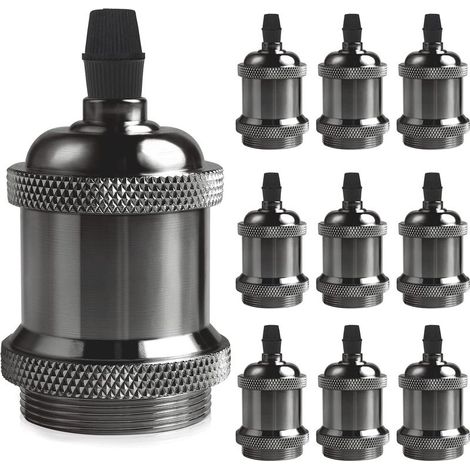 Douille Solide Vintage E27, Douille En Aluminium Et Céramique, Adaptateur De Douille Pour Ampoule À Vis Edison, Lampe Murale, De Table, De Sol Ou De Plafond Diy,Pearl Black, Lot De 10 - RWDouille pour (1/5)