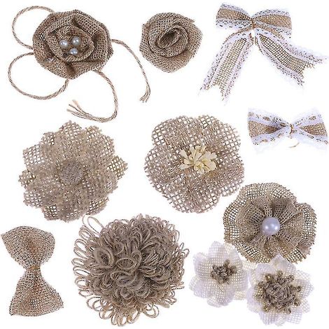 11 Stück Jute-Sackleinen-Blumen