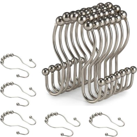 Crochets de rideau de douche, anneaux de rideau de douche, crochets doubles, 12 pièces (nickel mat) (1/4)