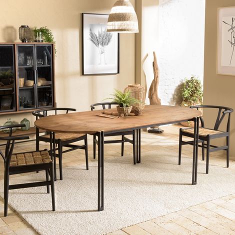 SIXTINE - Table à manger ovale 200x105cm plateau bois de teck recyclé (1/5)