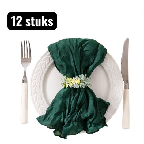 12 pièces serviettes 50 sur 50 cm serviettes en tissu froissé serviettes en polyester organza plissé pour fête et mariage textile de table décoratif pliage dessiné couleur vert foncé (1/5)