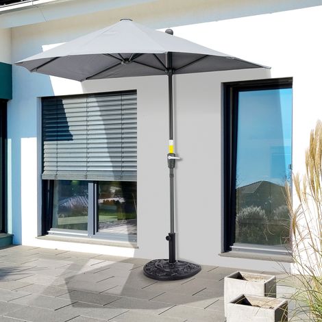 Pied de parasol base de lestage parasol demi-cercle résine aspect fonte motif fleur dim. 50L x 31l x 32H cm. noir
