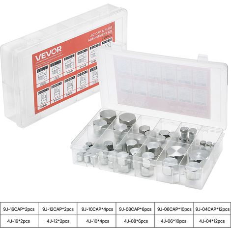 VEVOR Raccords Hydrauliques JIC 72 PCS Kit Bouchons Hydrauliques Robustes en Acier Galvanises avec Filetage de Precision, Kit Raccords de Tuyau Hydraulique, Tailles de Tableau de Bord 4/6/8/10/12/16 (1/5)
