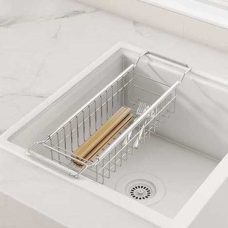 Étagère d'évier coulissante en acier inoxydable – 40-65×12×9 cm, égouttoir multifonctionnel pour vaisselle et fruits/légumes (1/5)