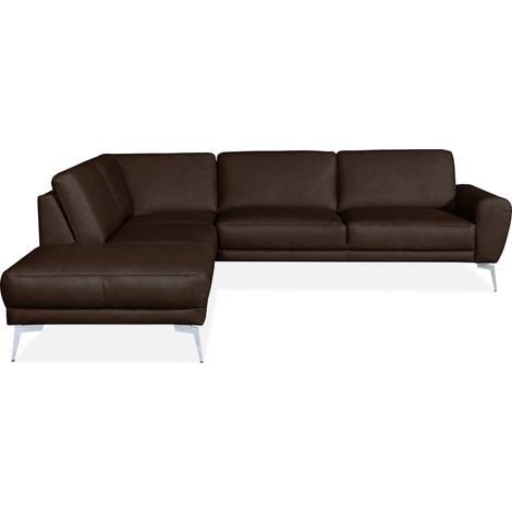 Canapé d'angle en 100% TOUT cuir italien de prestige 6/7 places SPANIA, chocolat, angle gauche (1/3)