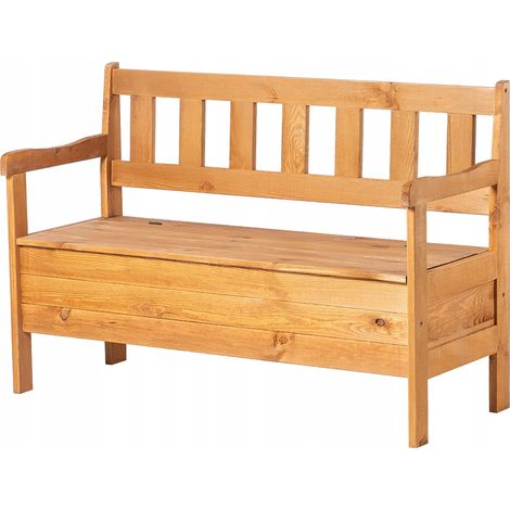 Kadax – Banc de jardin en bois de pin naturel 120cm – Dossier et coffre de rangement – Pour terrasses et balcons – Dimensions 120x47x81,5cm